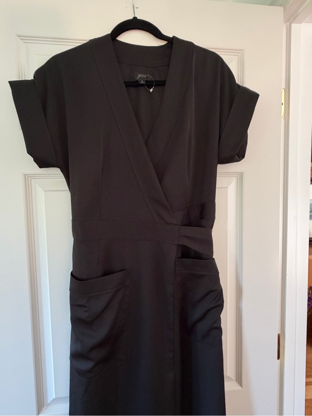 J. Crew Black Midi Wrap-Style Dress